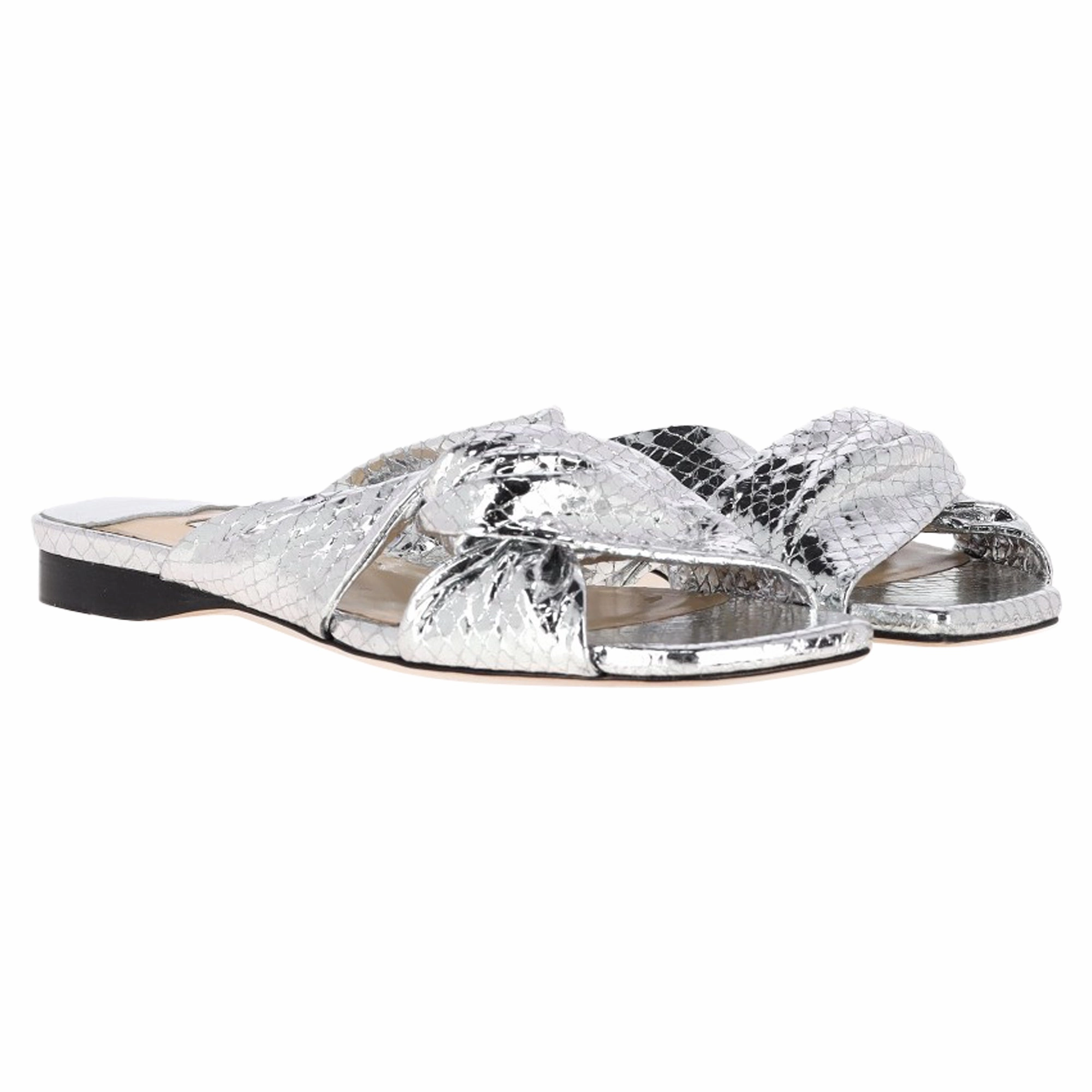 Jimmy Choo Narisa Candy Wrap Flats in Silver Leather