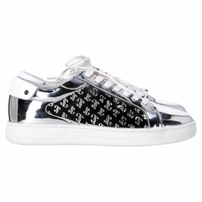 Jimmy Choo Rome/F Monogram Sneakers in Metallic Silver Leather Fashion Womens Sneakers outlet