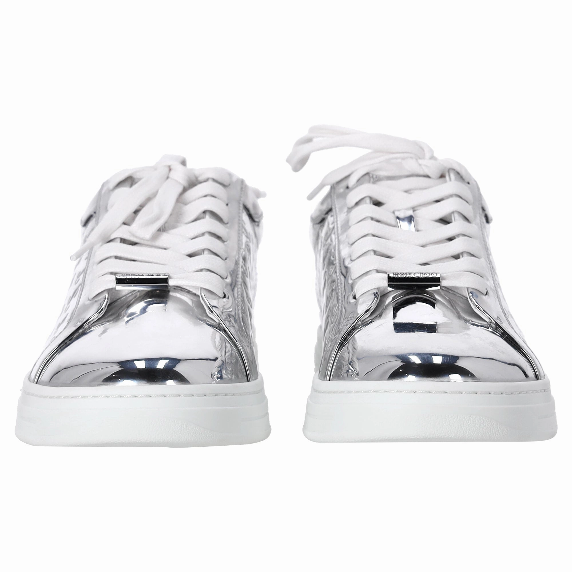 Jimmy Choo Rome/F Monogram Sneakers in Metallic Silver Leather