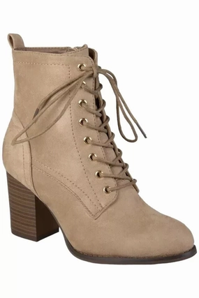 Journee Collection Baylor Boots Women's 7.5 Taupe Block Heel Ankle Bootie TF1233 (7.5,Brown) Womens Boot Deals Today
