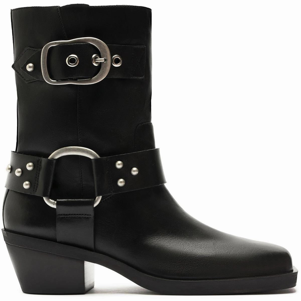 Kaia Womens Leather Buckle Motorcycle Boots