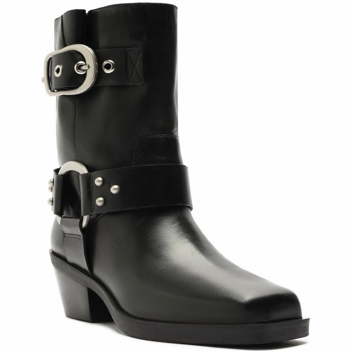 Kaia Womens Leather Buckle Motorcycle Boots