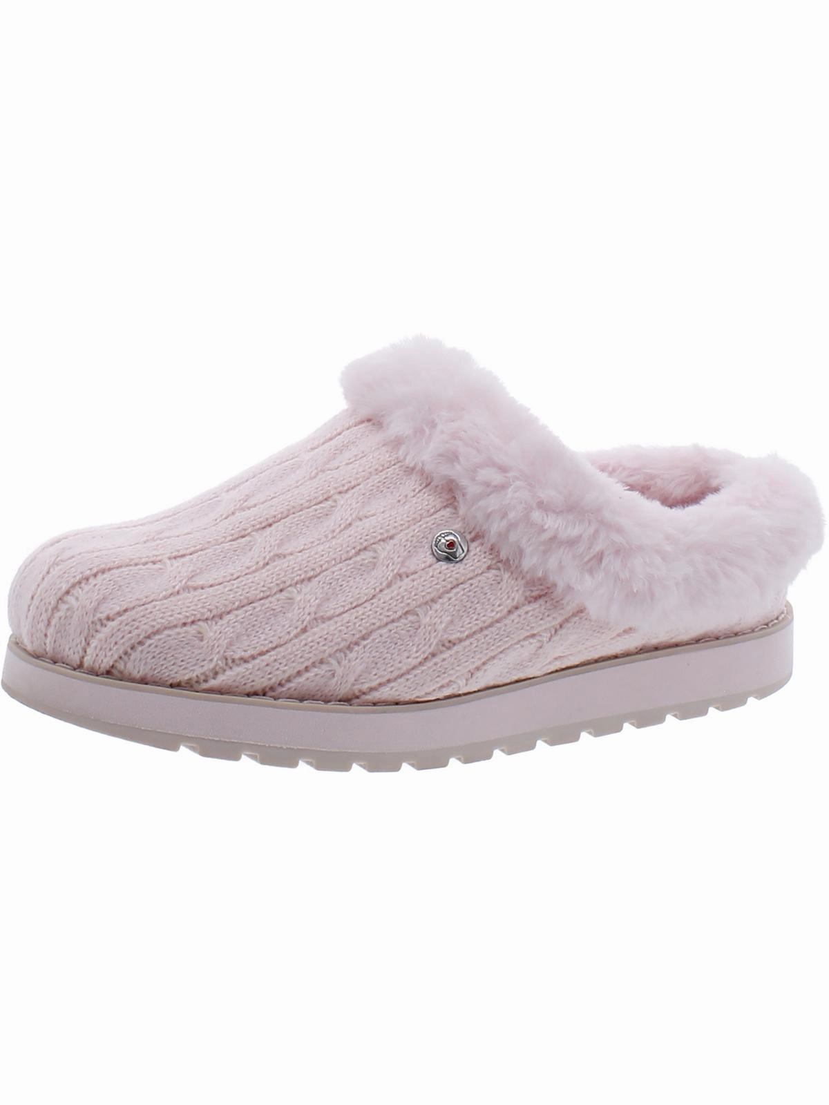Keepsakes Ice Angel Womens Cable Knit Faux Fur Clog Slippers