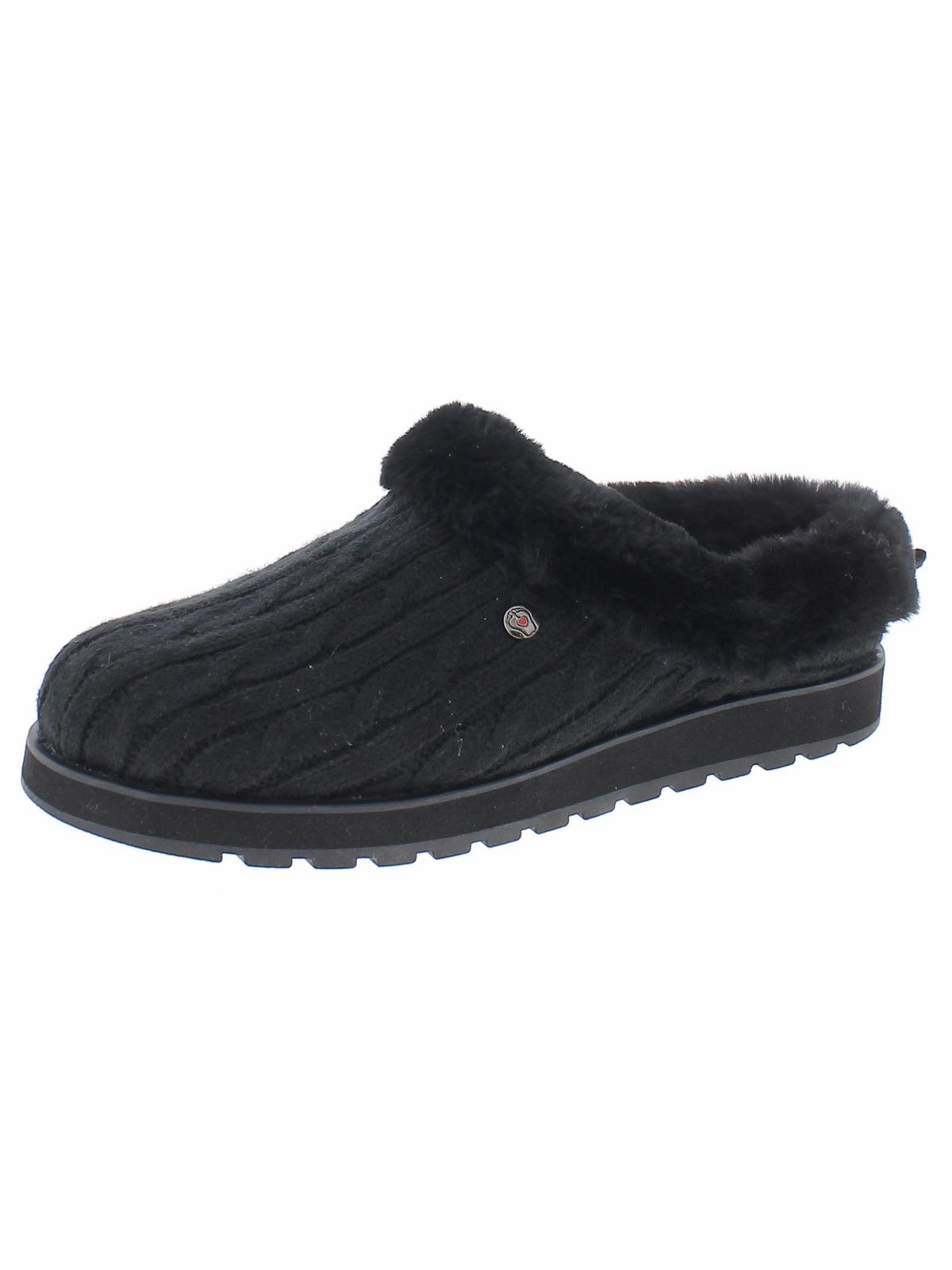 Keepsakes Ice Angel Womens Cable Knit Faux Fur Clog Slippers