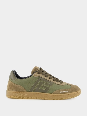 Khaki Swan Leather and Canvas Trainers Promo deal Mens Sneakers