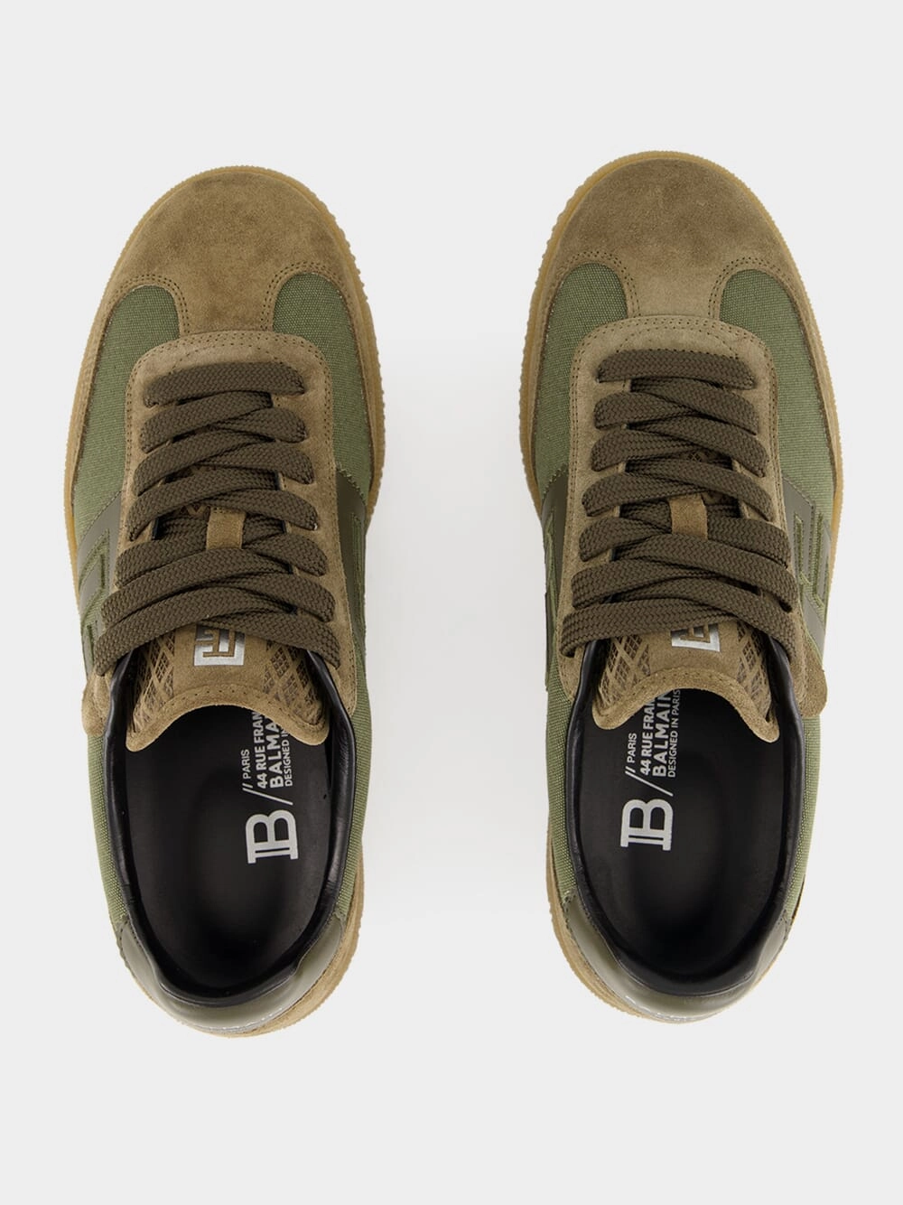 Khaki Swan Leather and Canvas Trainers
