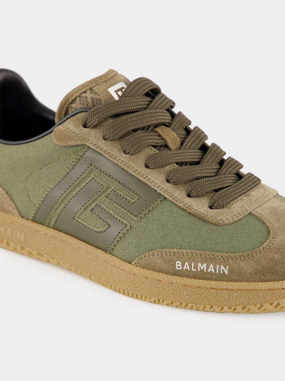 Khaki Swan Leather and Canvas Trainers