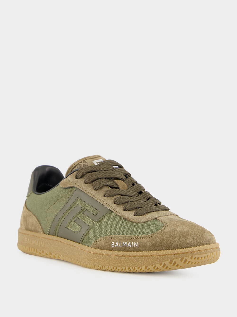 Khaki Swan Leather and Canvas Trainers