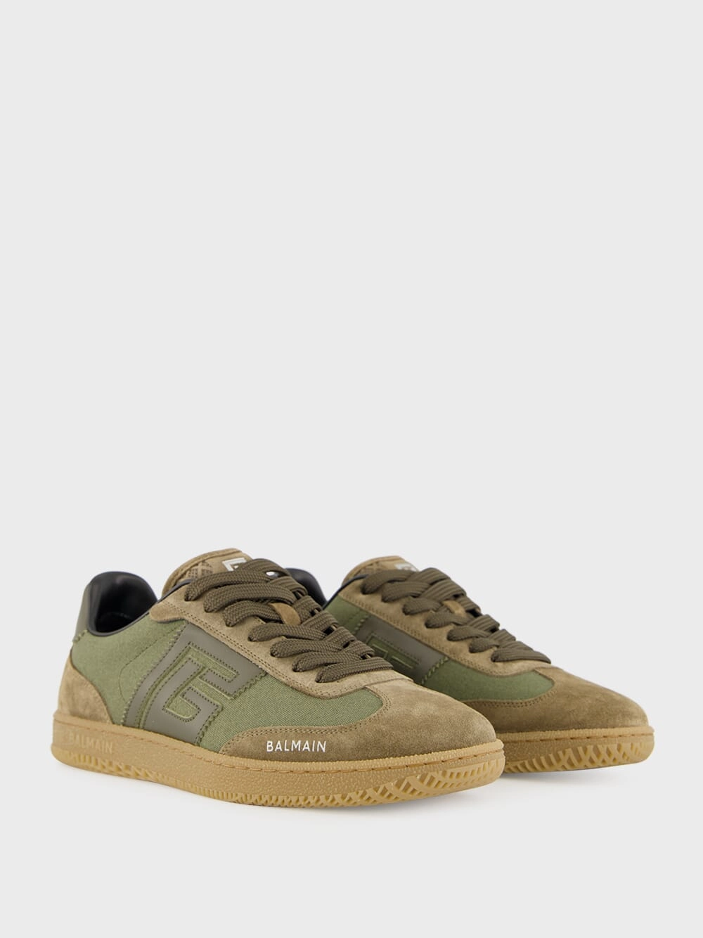 Khaki Swan Leather and Canvas Trainers