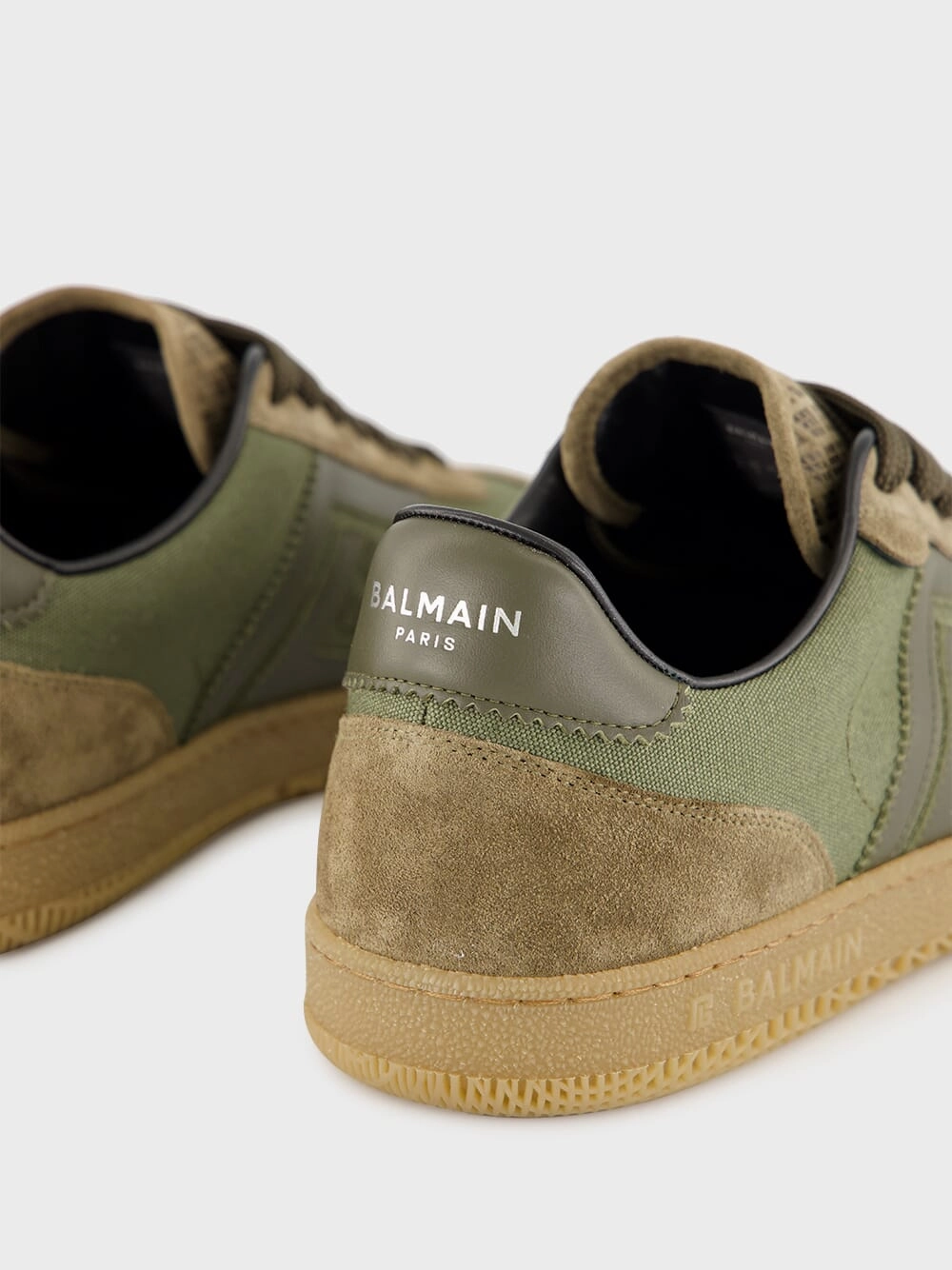 Khaki Swan Leather and Canvas Trainers