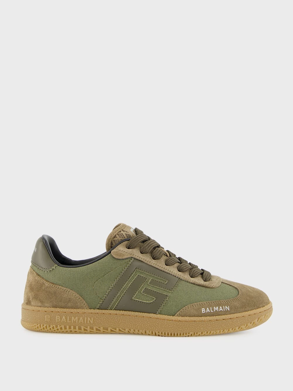 Khaki Swan Leather and Canvas Trainers Promo deal Mens Sneakers