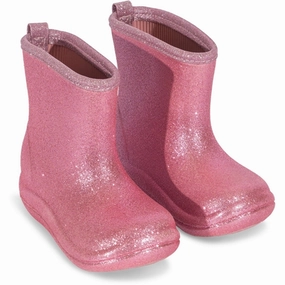 Konges Sljd Luc Lightweight Glitter Rubber Boots Glitter Rose Kids Rain Boots with free shipping