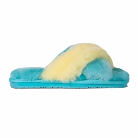 Ladies Duo-Tone Emma Sheepskin Slipper In Blue/yellow Cozy Womens Slippers discount