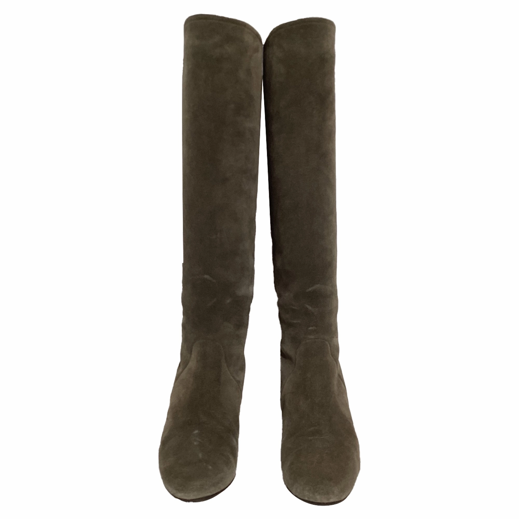 Lanvin Knee Wedge Boots in Brown Suede