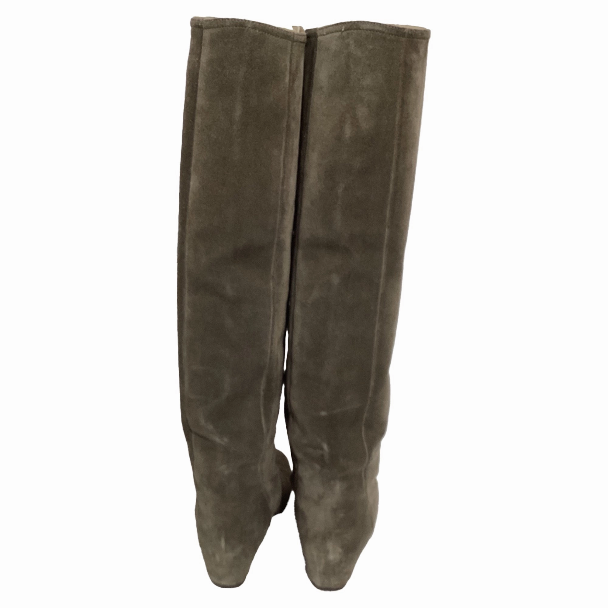Lanvin Knee Wedge Boots in Brown Suede