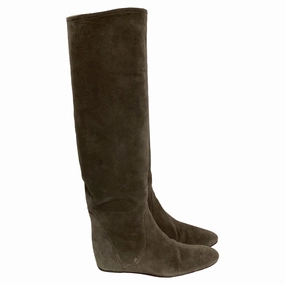 Lanvin Knee Wedge Boots in Brown Suede Buy Womens Boots online cheap