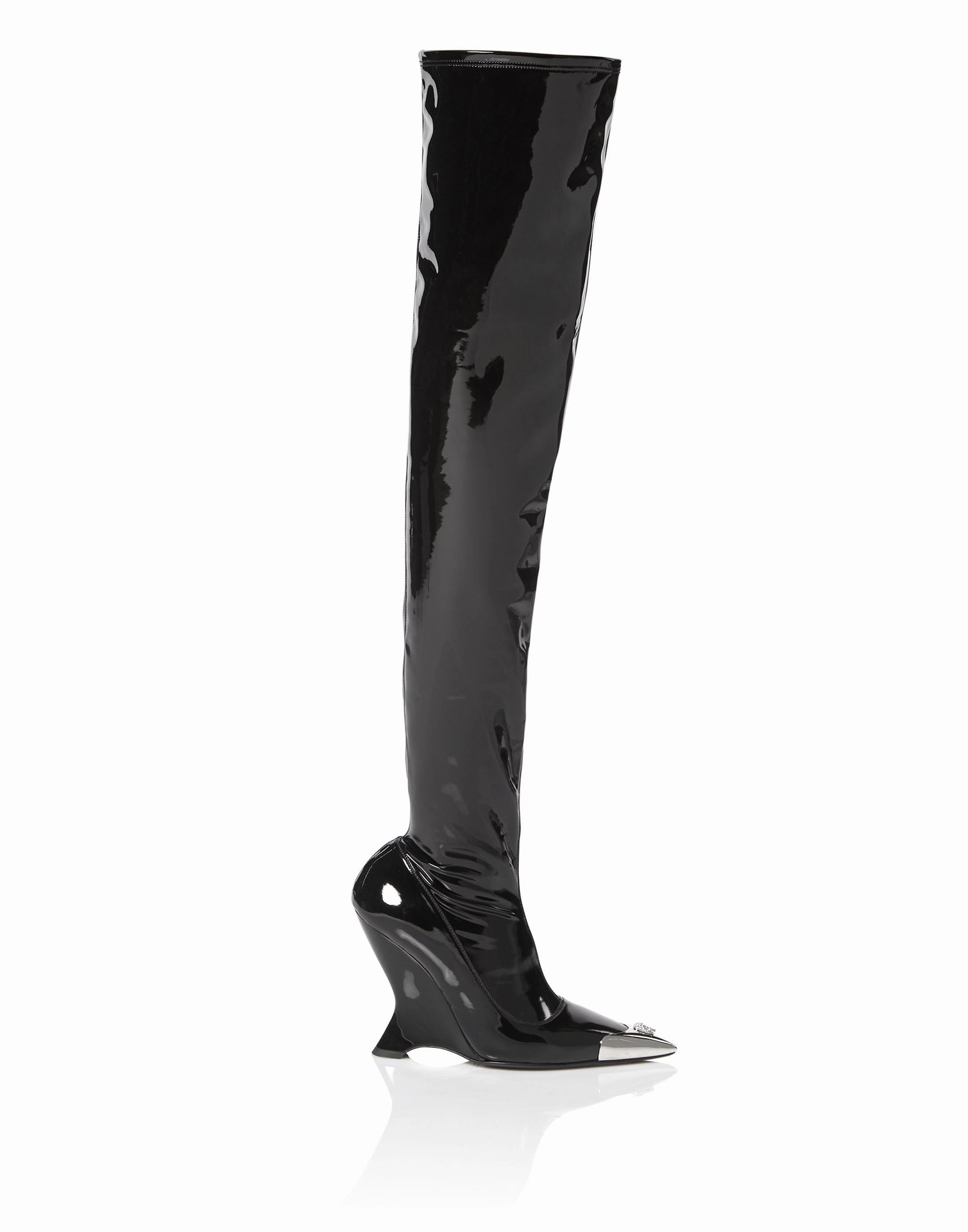 Latex Boots Low Heels Overknee