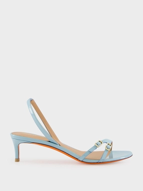 Light Blue Patent Leather Mid-Heel Sandals Womens Sandals mega clearance