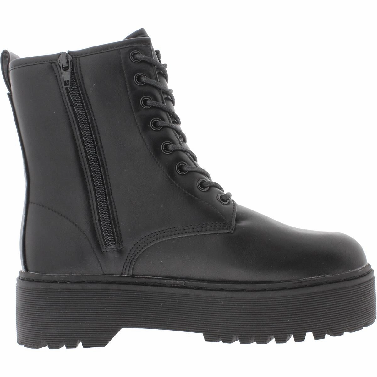 Lucie Womens Faux Leather Lug Sole Combat & Lace-up Boots