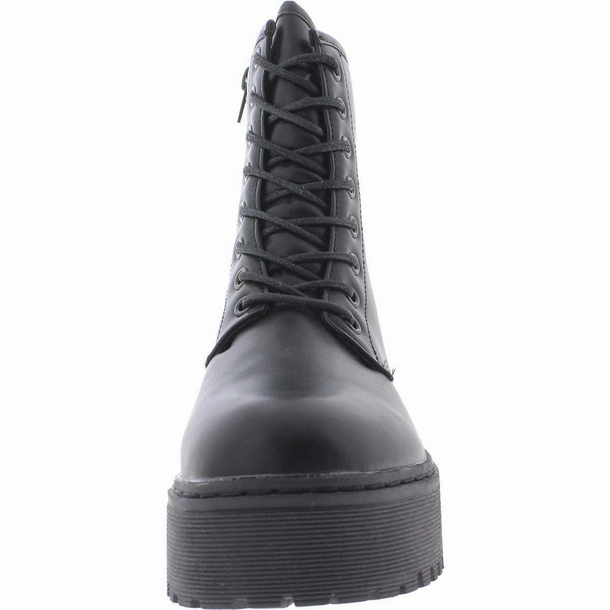 Lucie Womens Faux Leather Lug Sole Combat & Lace-up Boots