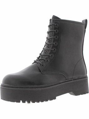 Lucie Womens Faux Leather Lug Sole Combat & Lace-up Boots Hot sale Womens Boots