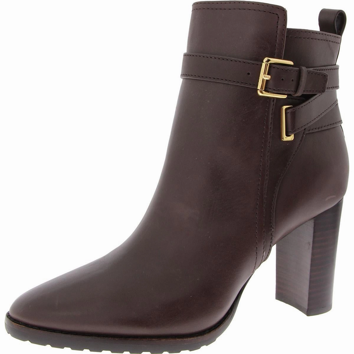 Madisyn Womens Leather Stacked Heel Ankle Boots