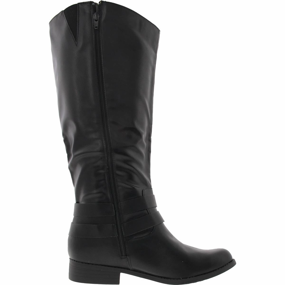 Maliapp Womens Buckle Leather Knee-High Boots