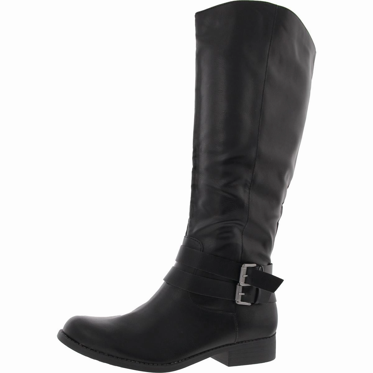 Maliapp Womens Buckle Leather Knee-High Boots