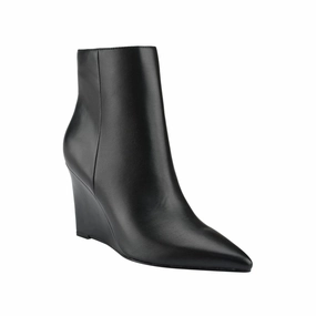 Marc Fisher Wendel 2 Boots Women's Black Faux Leather Wedge Heel Bootie ZPO3493 Womens Boot Deals Today