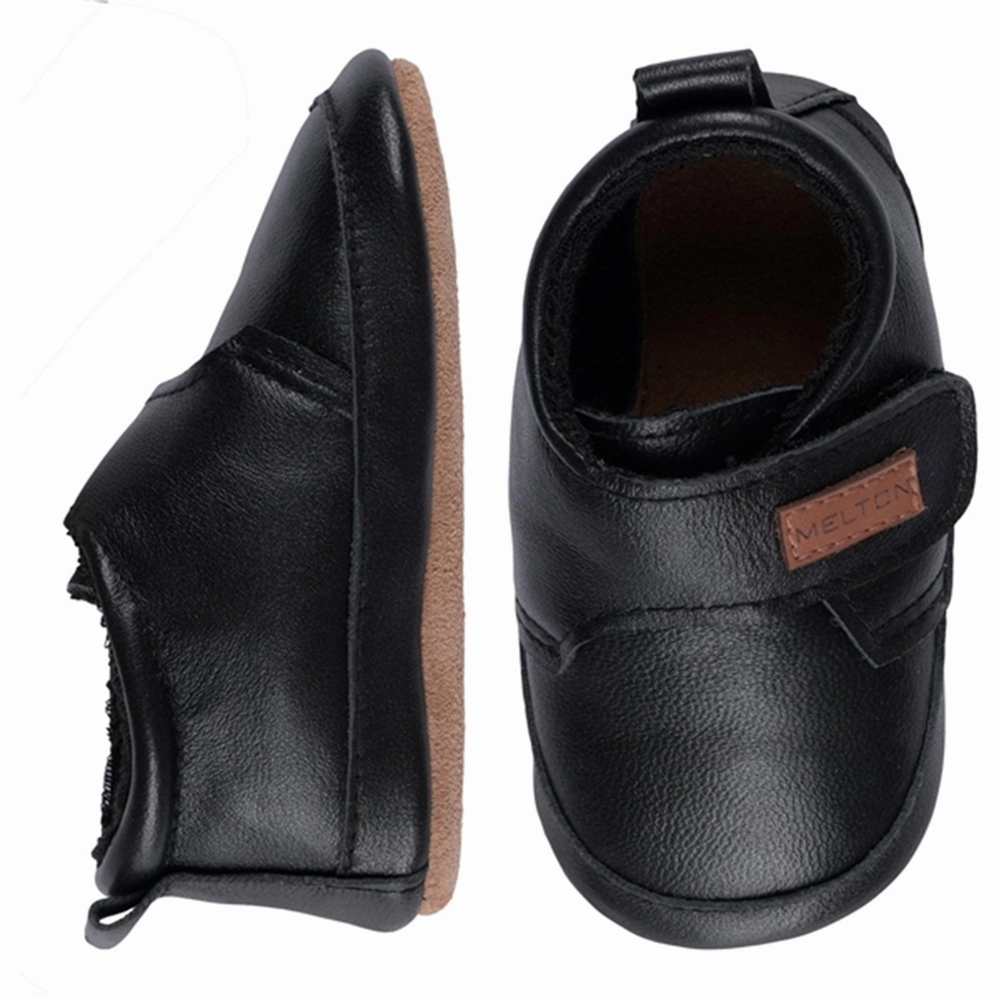 MELTON Leather Slippers Classic Black House Slippers for Kids on sale