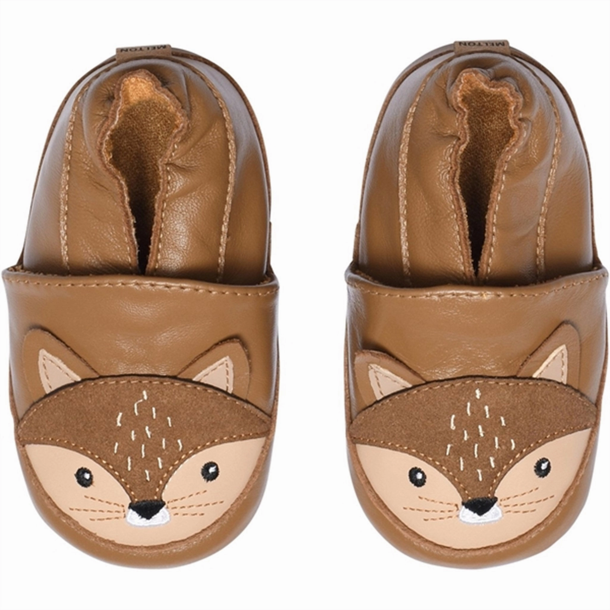 MELTON Leather Slippers with Squirrel Cognac House Slippers for Kids on sale