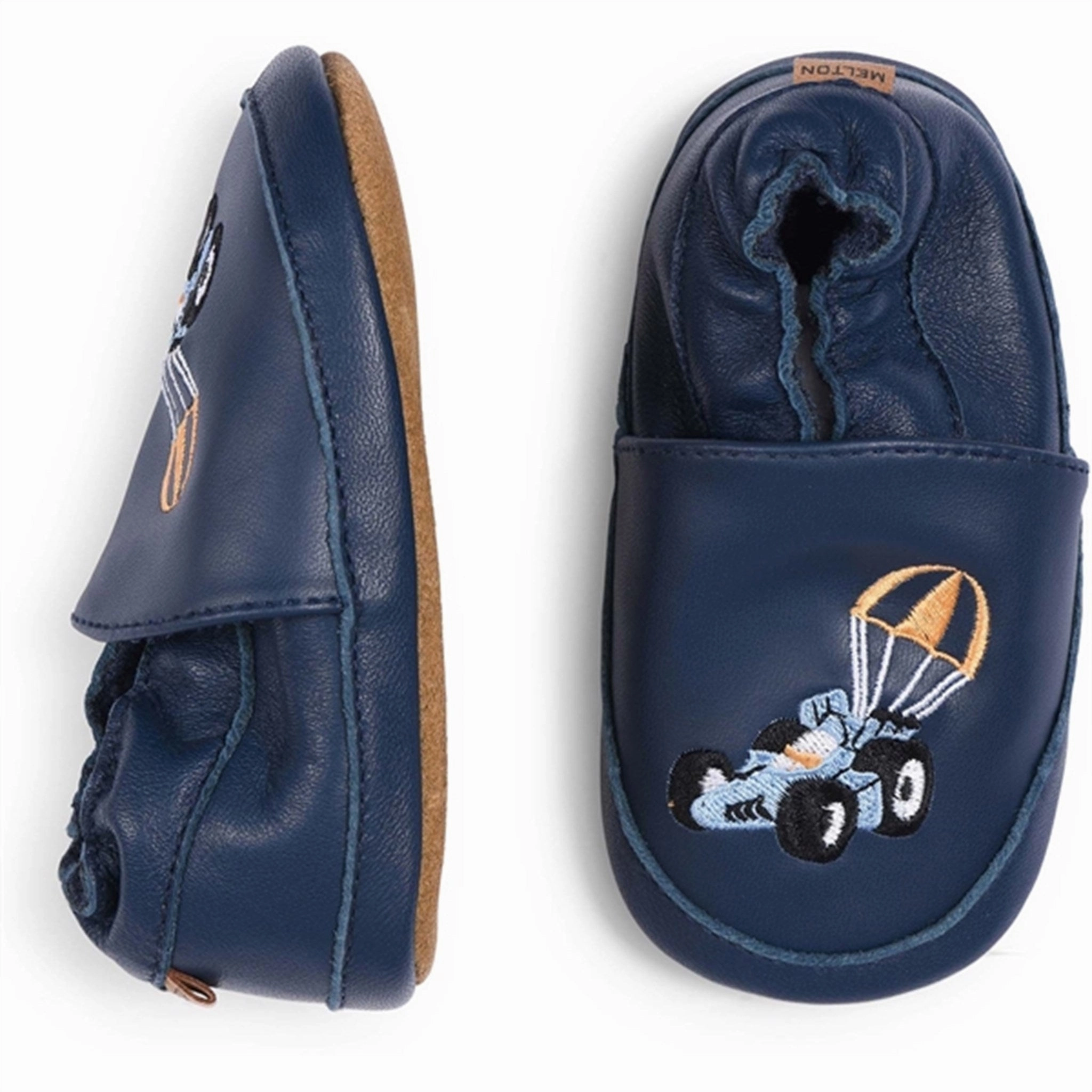 MELTON Race Car Leather Slippers Navy Academy House Slippers for Kids on sale