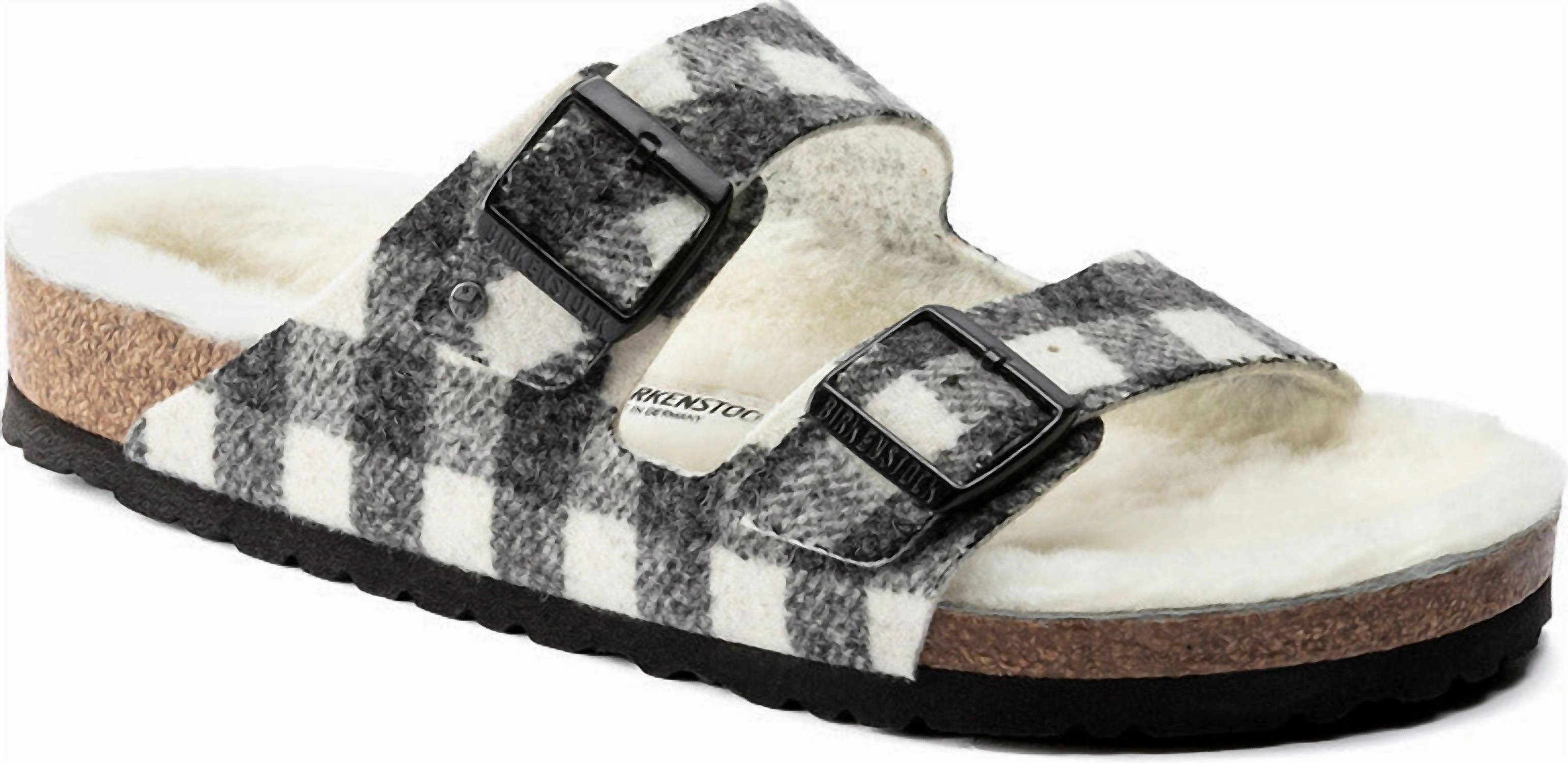 Men's Arizona Wool Shearling Sandal In Plaid White/natural Discount Mens Beach Sandals
