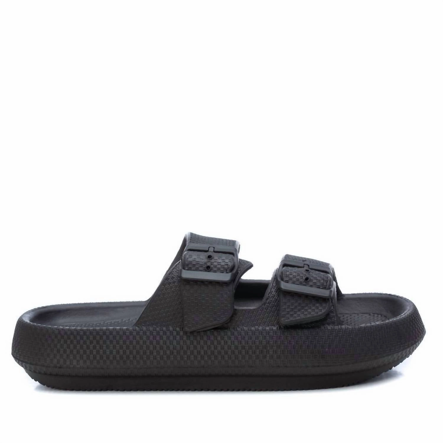 Men's Double Buckle Slides In Black Discount Mens Beach Sandals