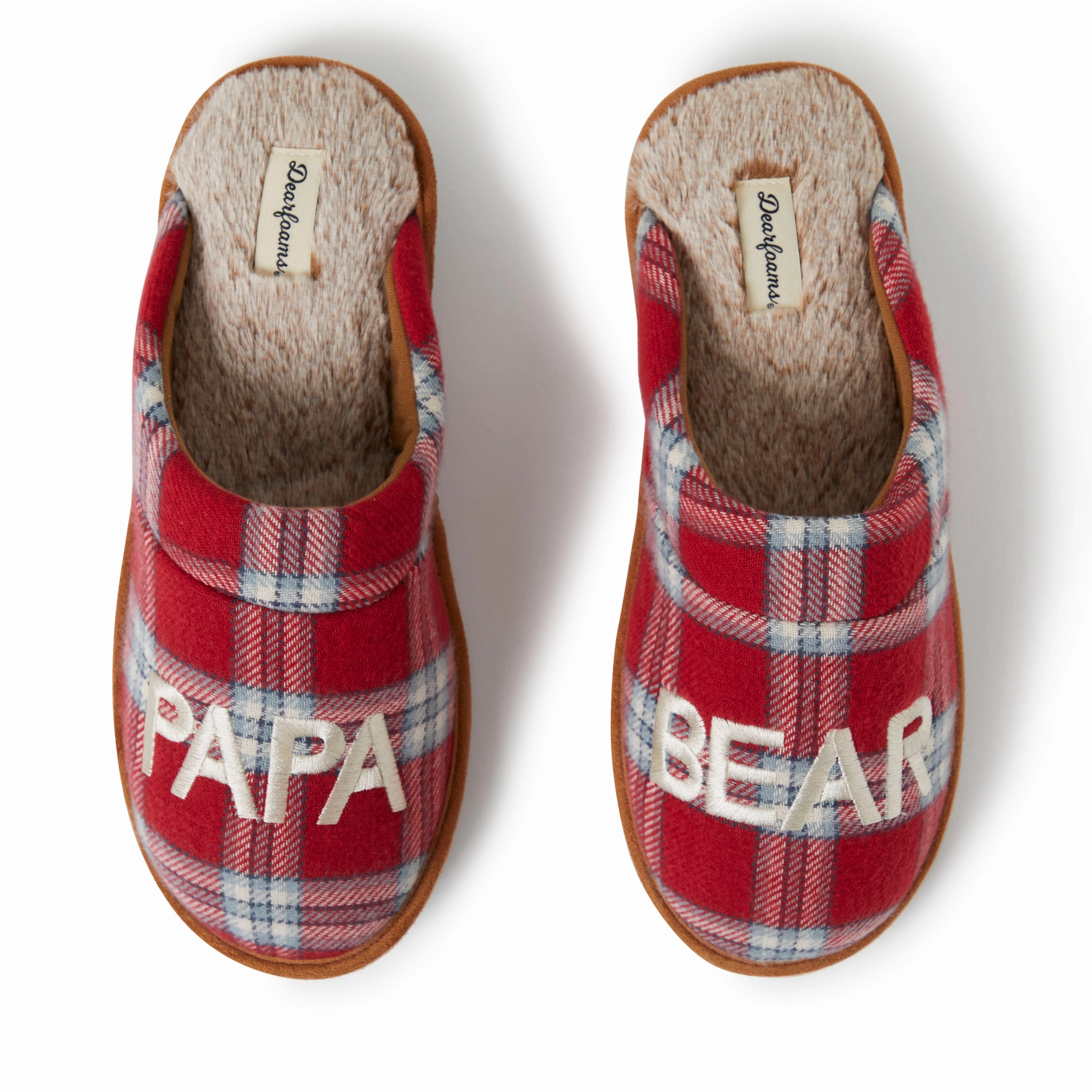 Men's Papa Bear Red Plaid Scuff Slippers Mens Slippers clearance sale