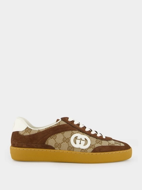 Men's Trainer in Dark Brown Suede with Interlocking G Logo Promo deal Mens Sneakers