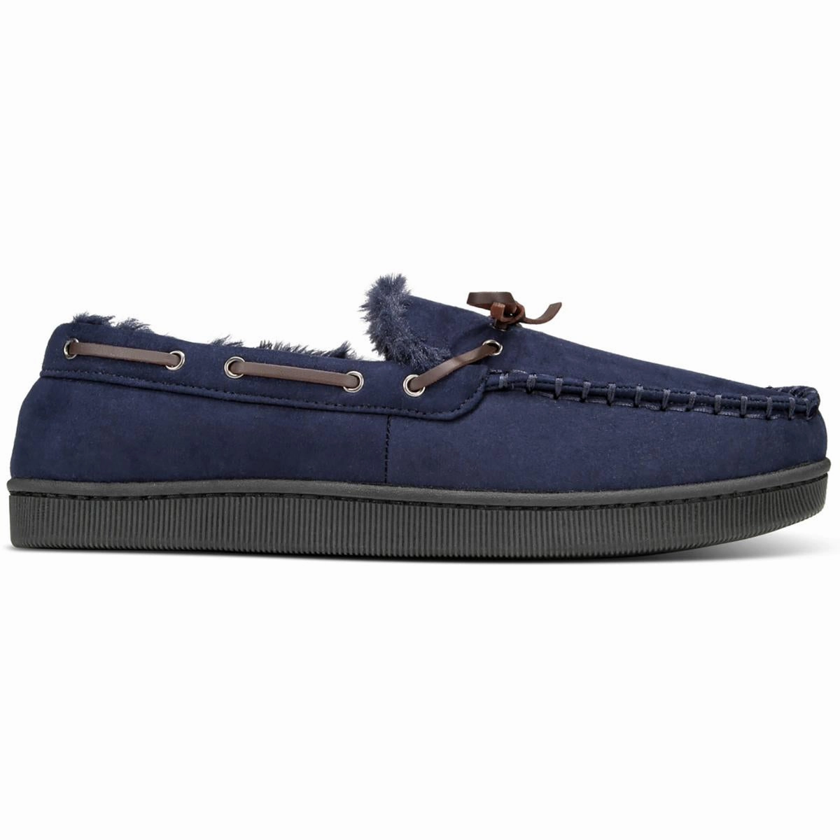 Mens Bow Manmade Moccasin Slippers