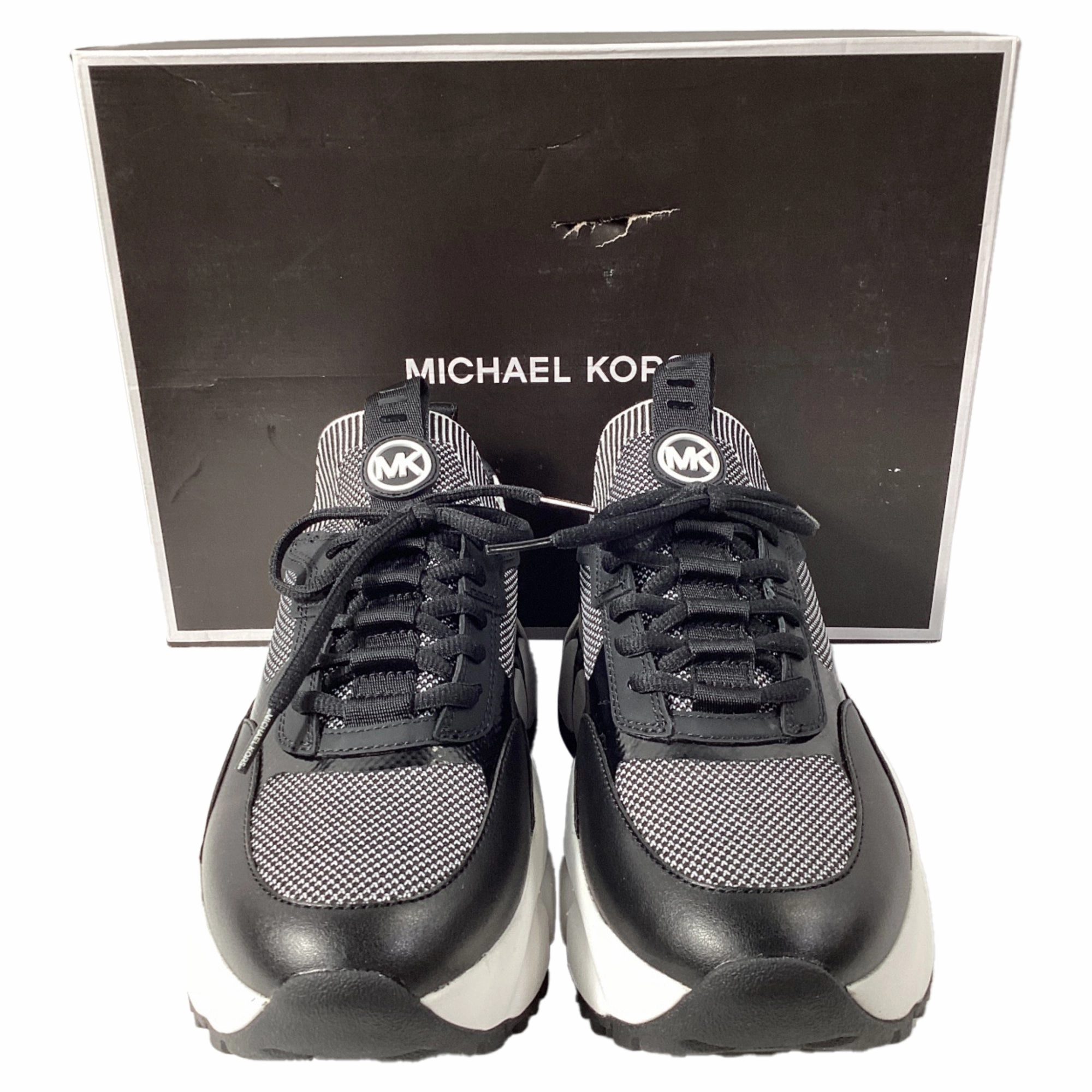 Michael Kors Darius Two-Tone Stretch Knit Trainer in Black and White Synthetic