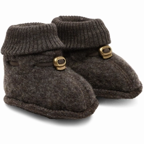 Mikk-Line Dark Brown Melange Wool Footies Baby Booties soft sole sale