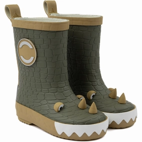 Mikk-Line Dusty Olive Dragon 3D Wellies Kids Rain Boots with free shipping