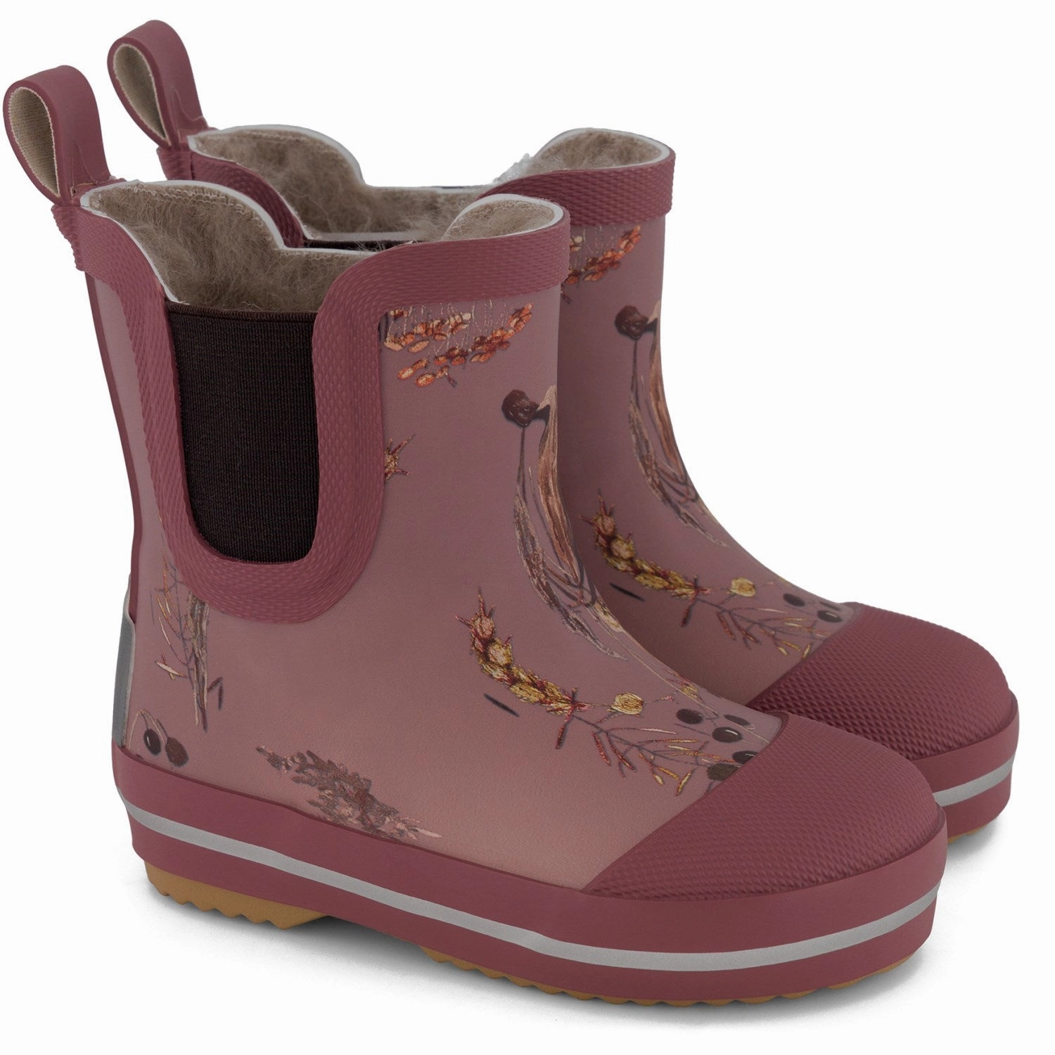 Mikk-Line Rose Brown Short Winter Wellies AOP Kids Rain Boots with free shipping