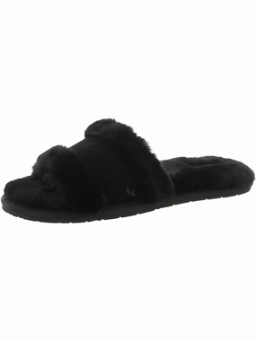 Milo Peep Womens Suede Faux Fur Slide Slippers Cozy Womens Slippers discount