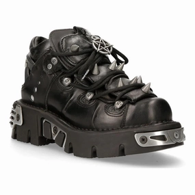 New Rock Black Leather Spiked Ankle Boots-110-S1 Womens Boots clearance deals