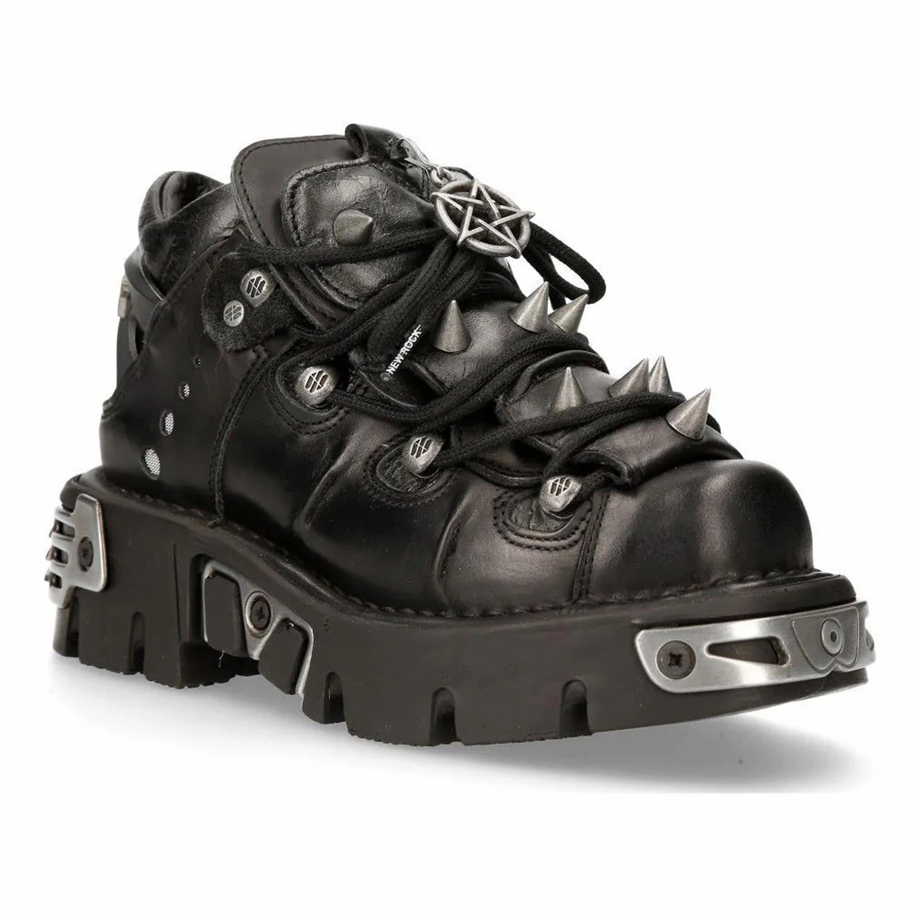 New Rock Black Leather Spiked Ankle Boots-110-S1 Womens Boots clearance deals