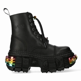New Rock Black Platform Leather Boots-WALL83CCT-S8 Womens Fashion Boots outlet store