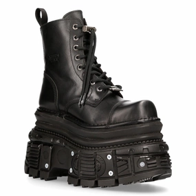 New Rock Metallic Black Leather Military Boots- MILI083CCT-C4 Womens Fashion Boots outlet store