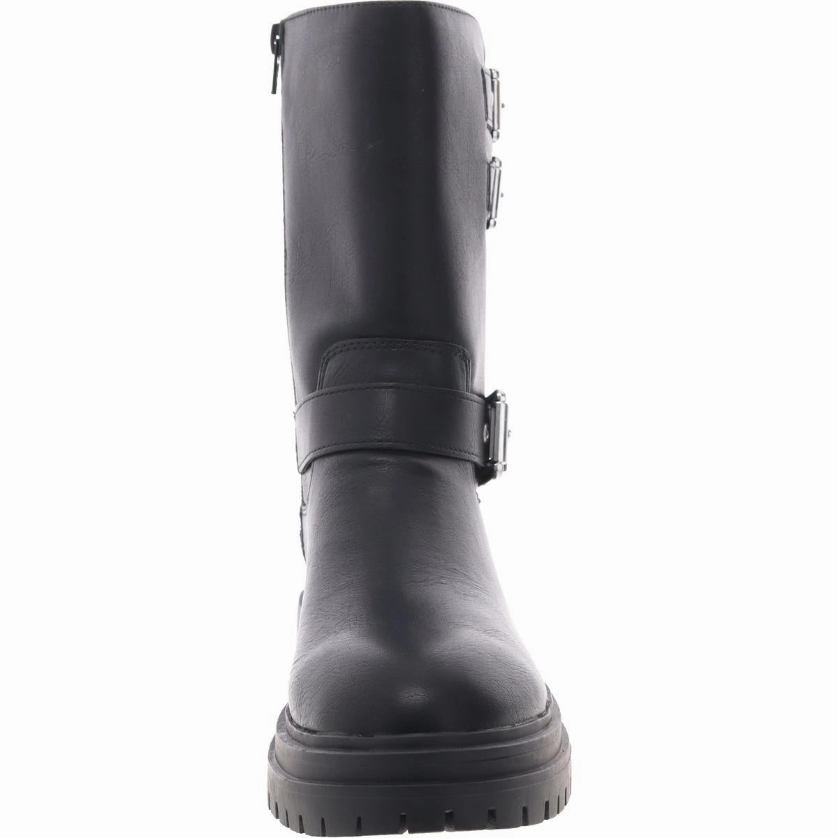 Onnyx Womens Round Toe Faux Leather Motorcycle Boots