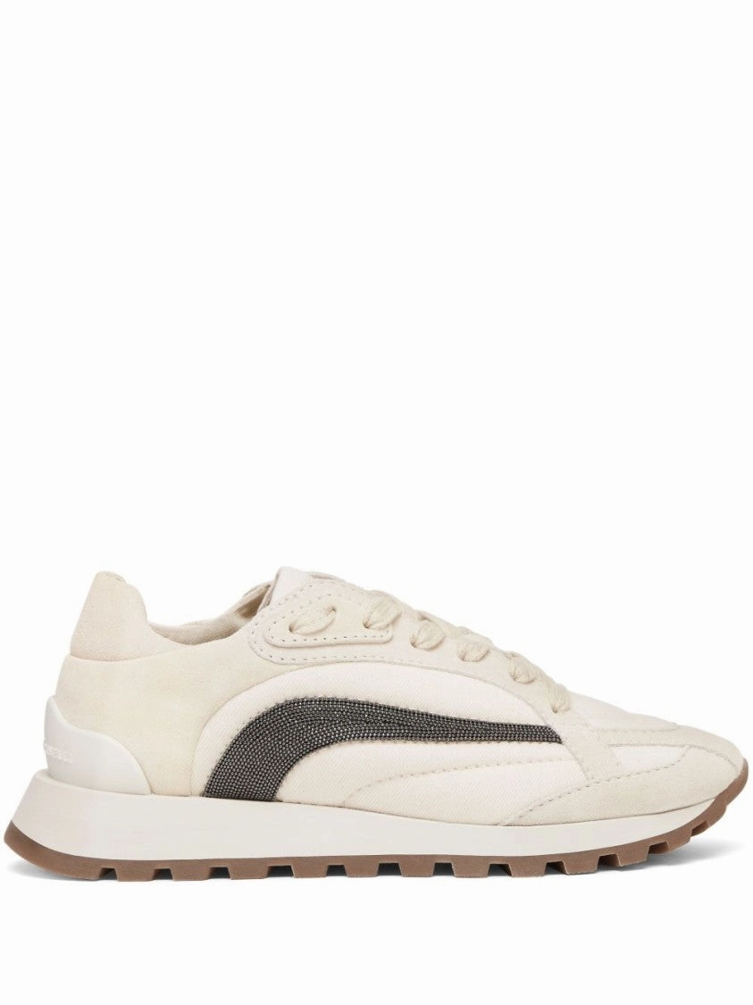 Panelled White Sneakers With Branded Details Cheap Womens Sneakers collection