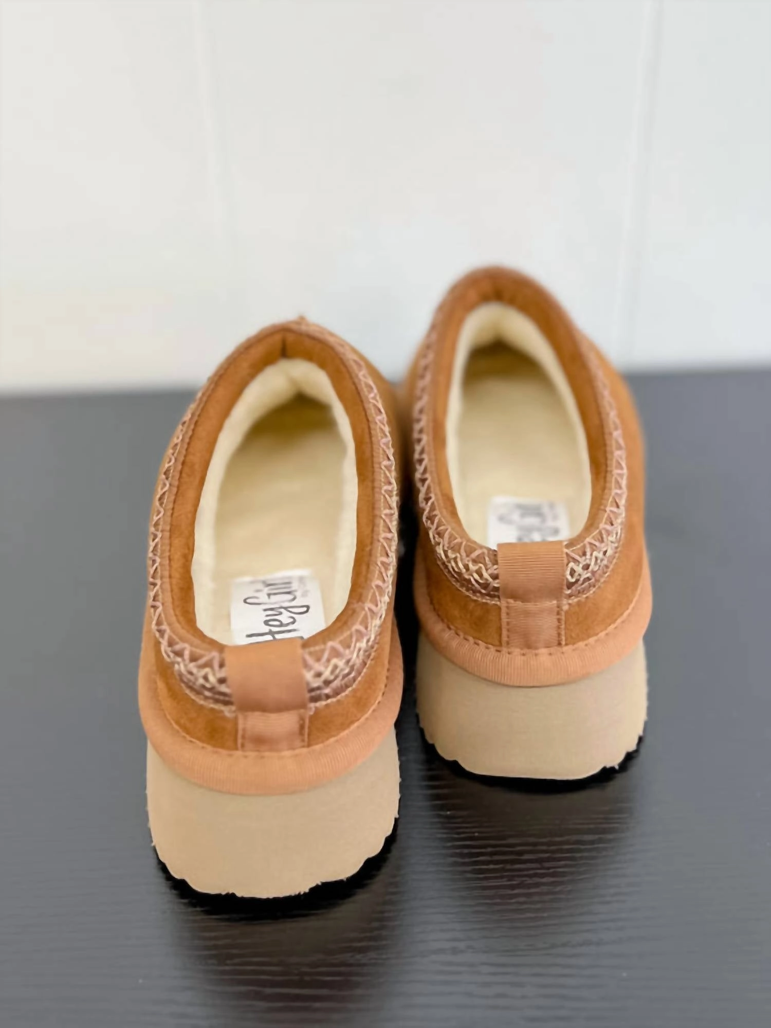 Pillow Talk Faux Suede Platform Slippers In Brown