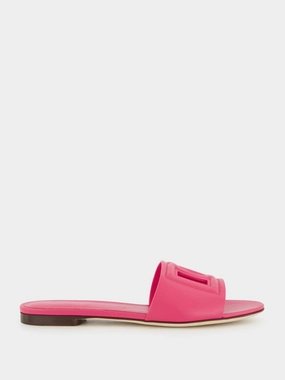 Pink DG Logo Calfskin Slides Womens Sandals mega clearance